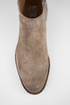 HAVEN linen-grey suede low ankle boots.