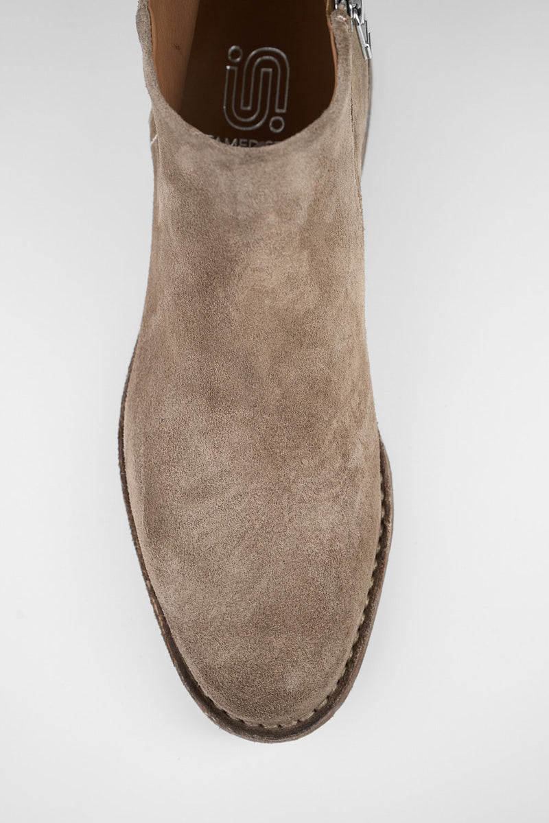 HAVEN linen-grey suede low ankle boots.