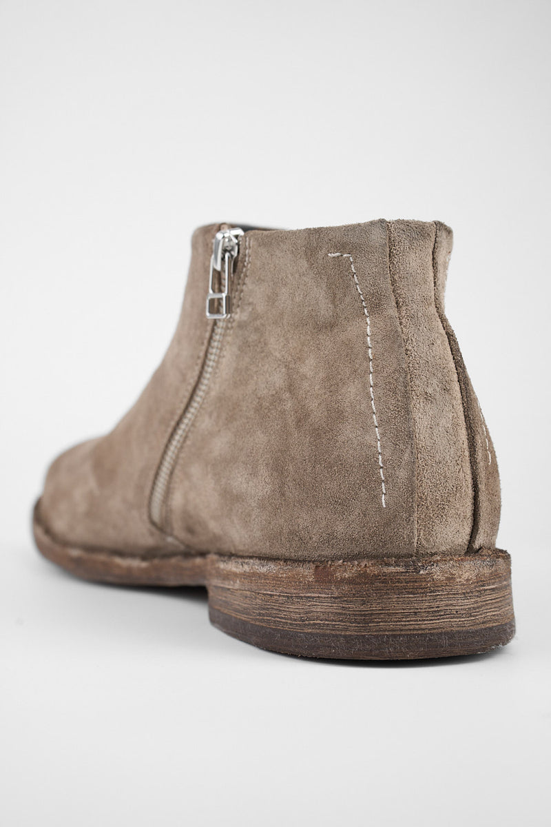 HAVEN linen-grey suede low ankle boots.