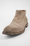 HAVEN linen-grey suede low ankle boots.