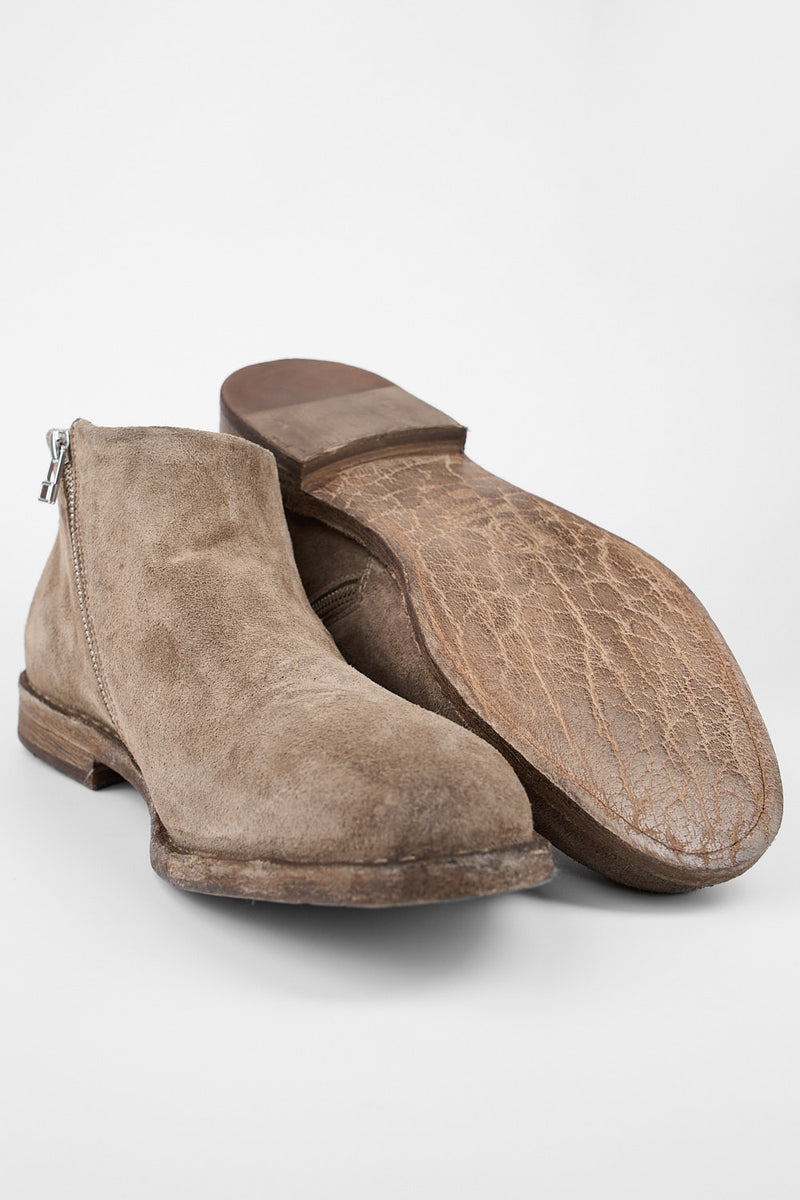 HAVEN linen-grey suede low ankle boots.