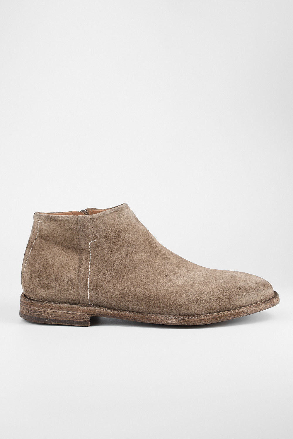 HAVEN linen-grey suede low ankle boots.