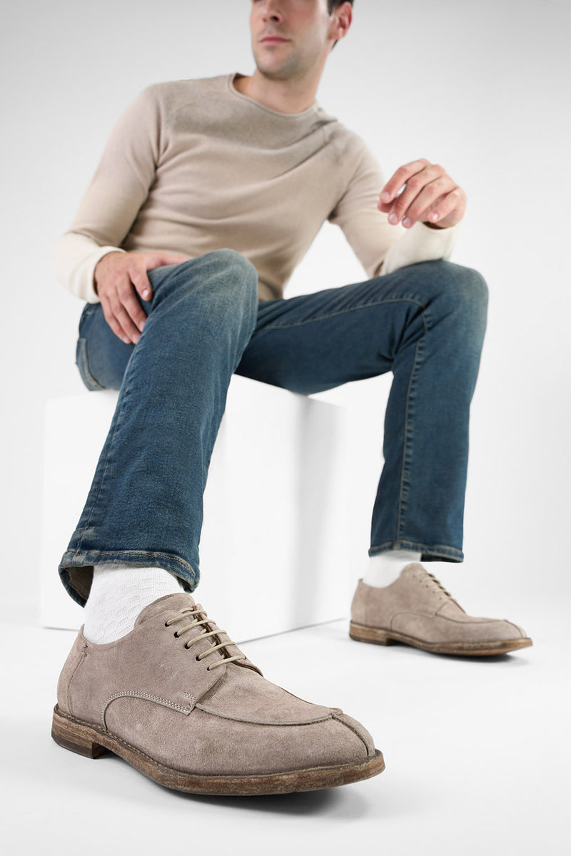 HAVEN sandstone suede apron derby shoes.