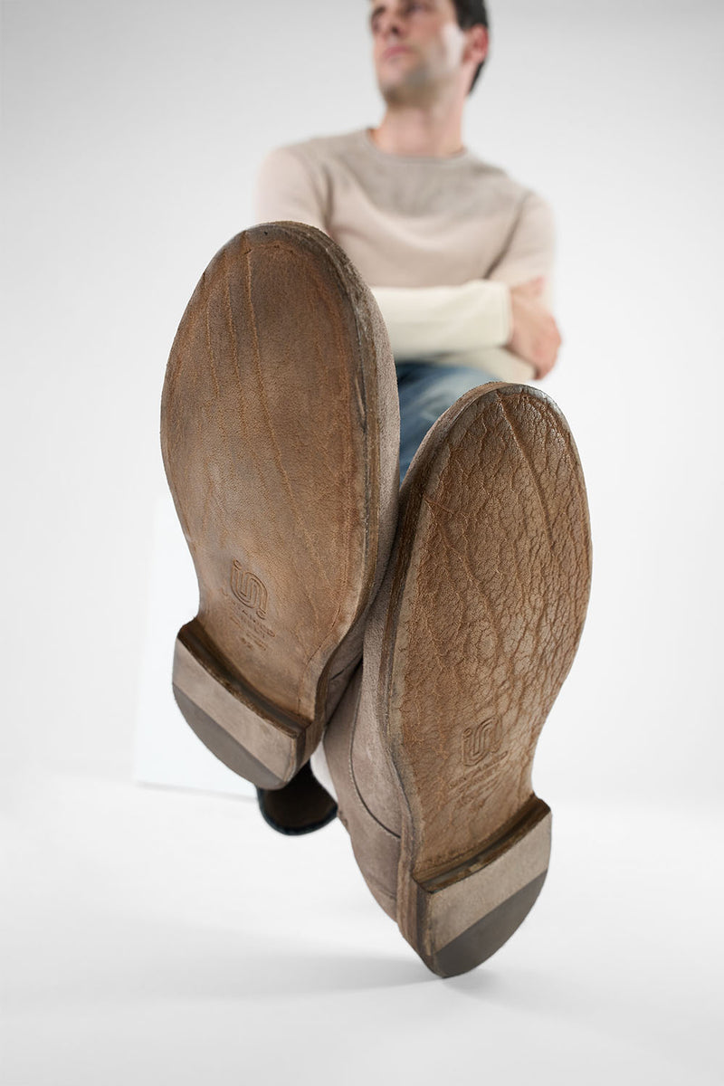 HAVEN sandstone suede apron derby shoes.