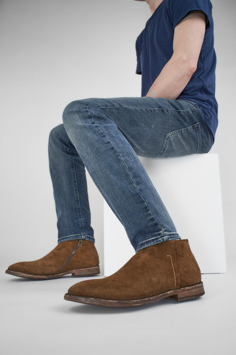 HAVEN barley-brown suede low ankle boots.