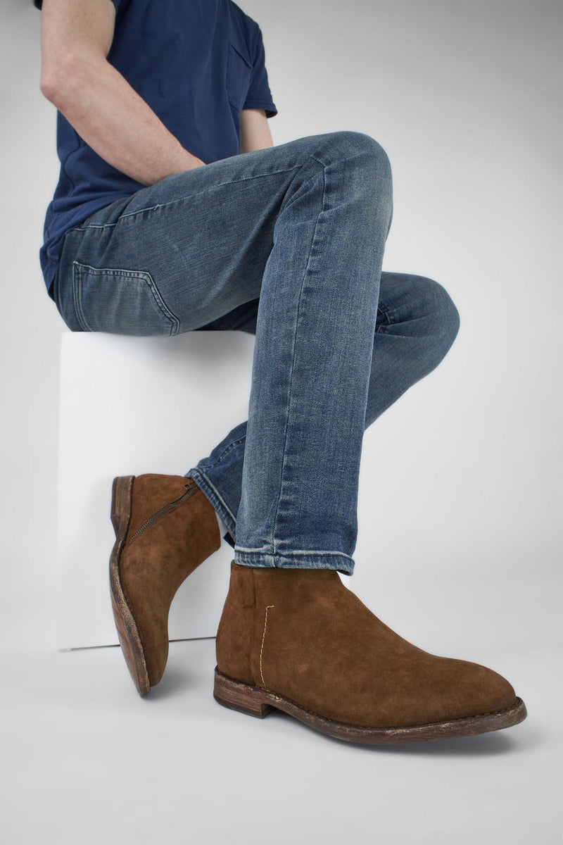 HAVEN barley-brown suede low ankle boots.