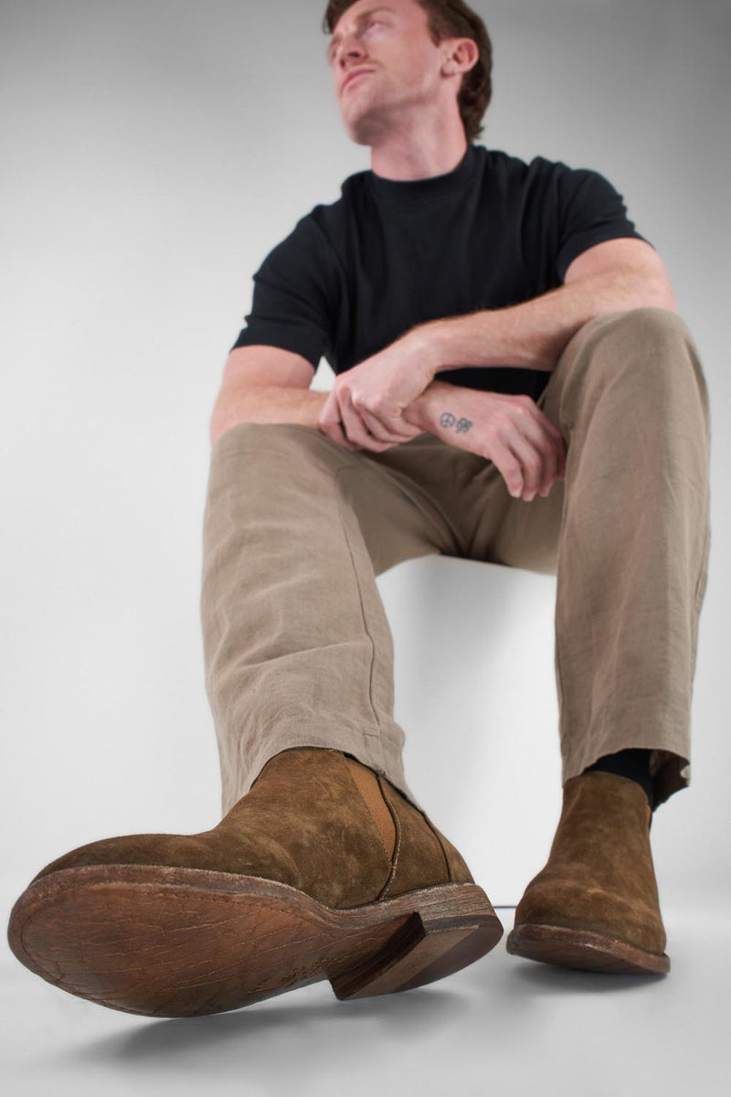 HAVEN barley-brown suede low chelsea boots.