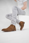 HAVEN barley-brown suede low chelsea boots.