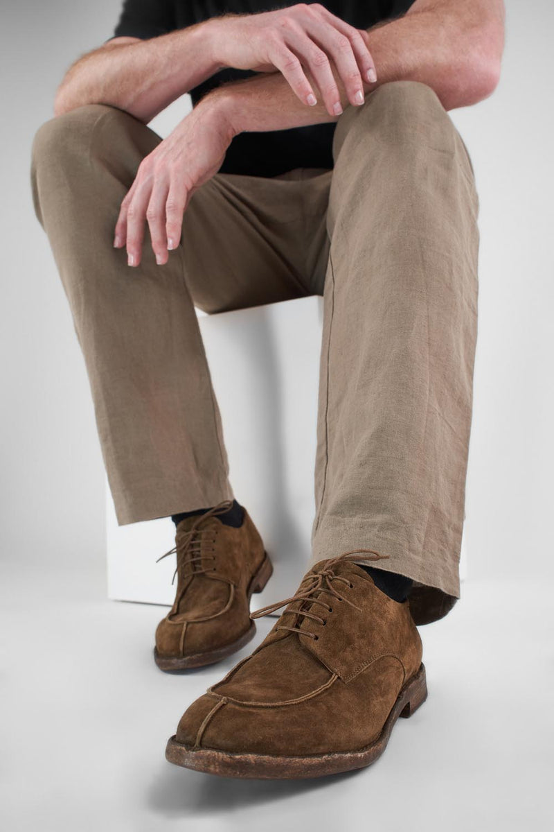 HAVEN barley-brown suede apron derby shoes.