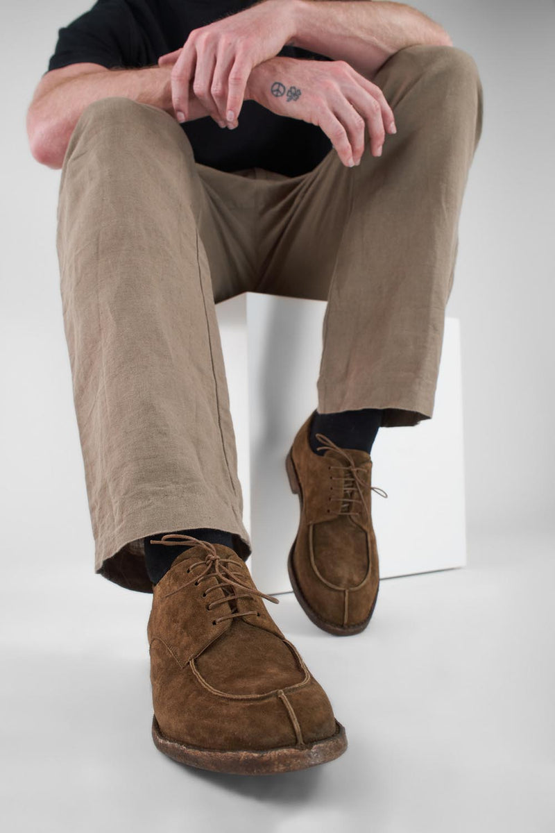 HAVEN barley-brown suede apron derby shoes.