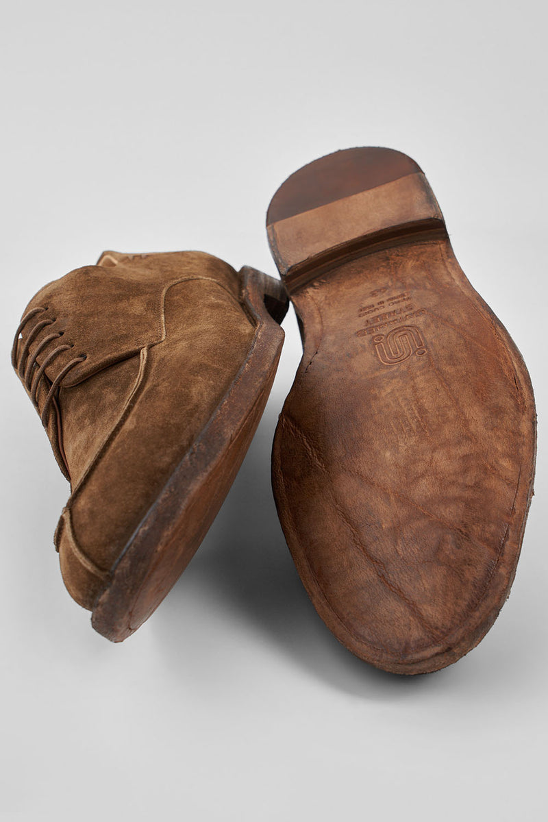 HAVEN barley-brown suede apron derby shoes.