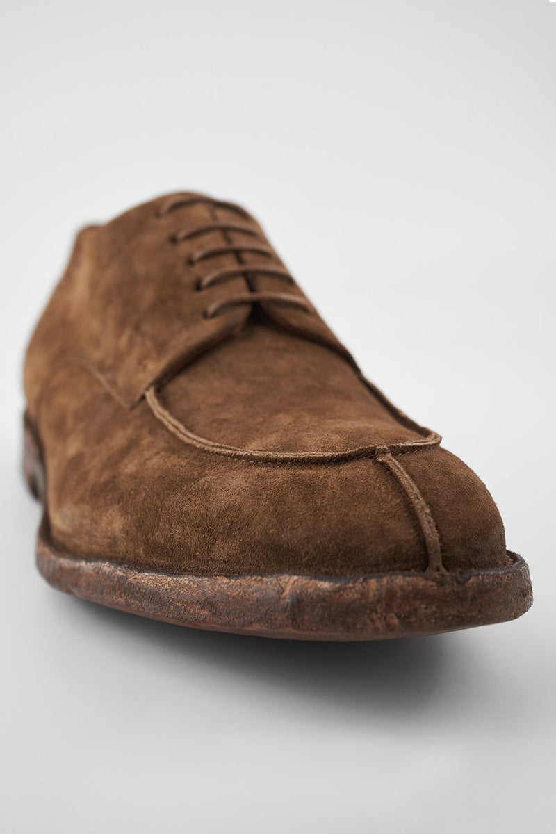 HAVEN barley-brown suede apron derby shoes.