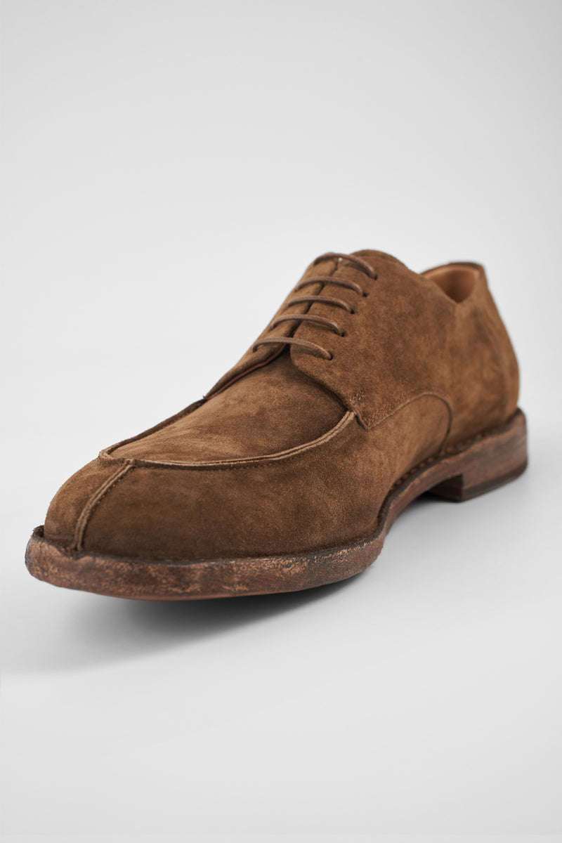 HAVEN barley-brown suede apron derby shoes.