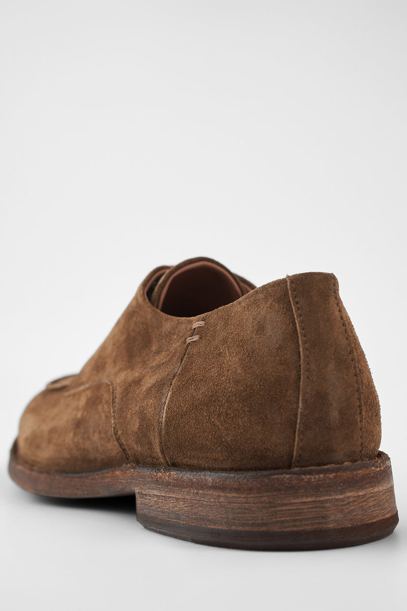 HAVEN barley-brown suede apron derby shoes.