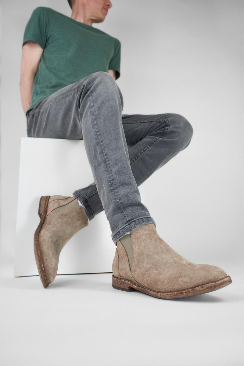 HAVEN linen-grey suede low chelsea boots.