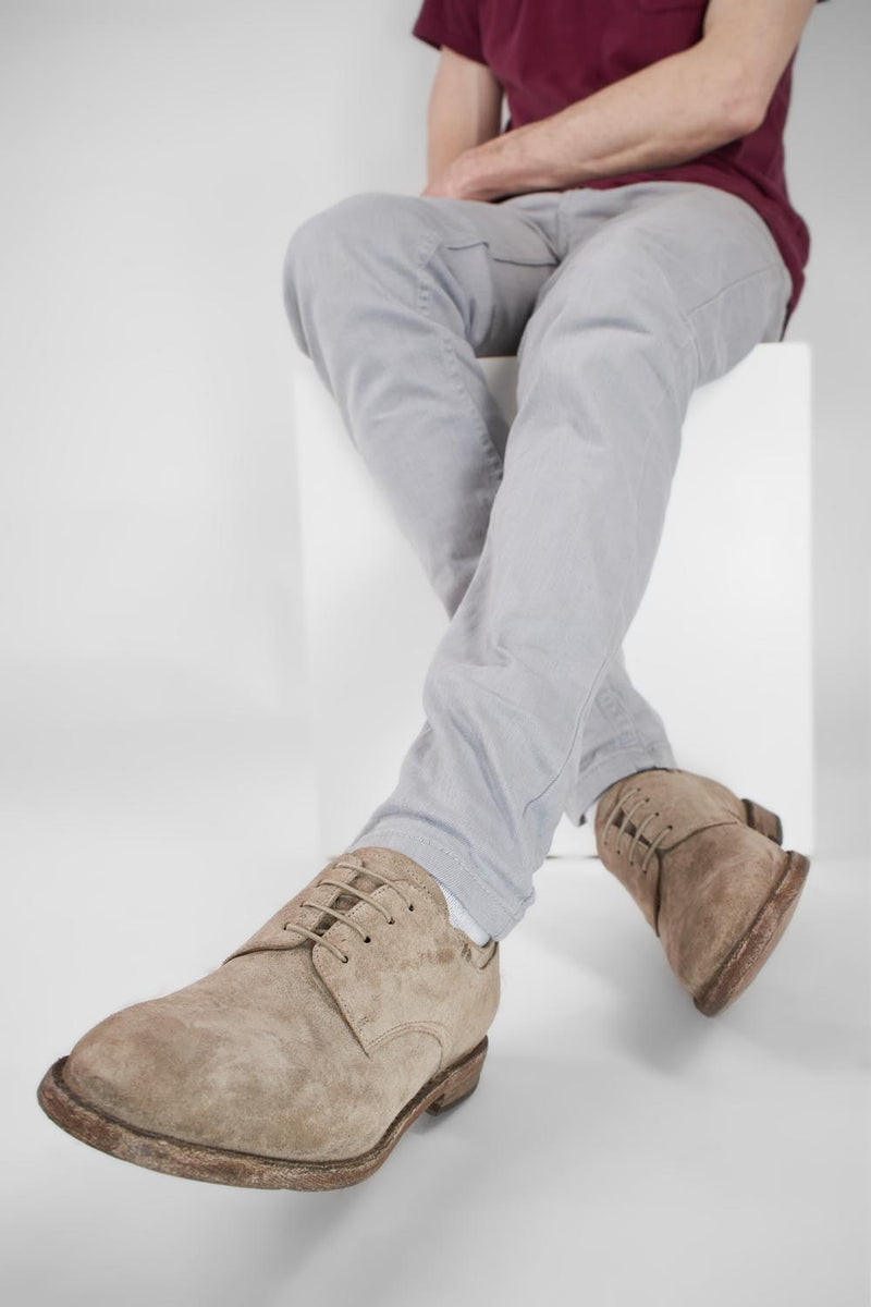 HAVEN linen-grey suede derby shoes.