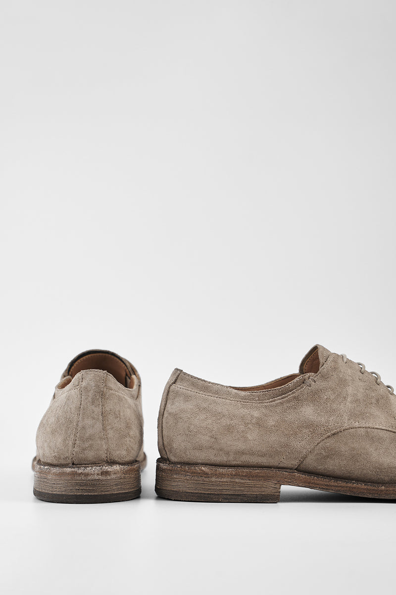 HAVEN linen-grey suede derby shoes.