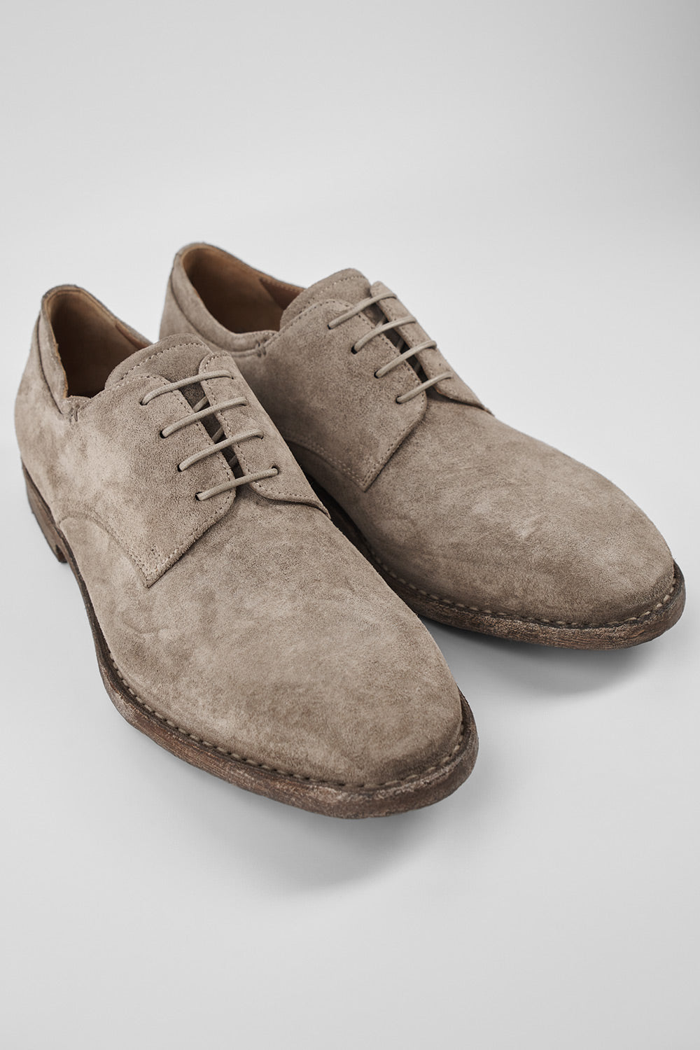 HAVEN linen-grey suede derby shoes.