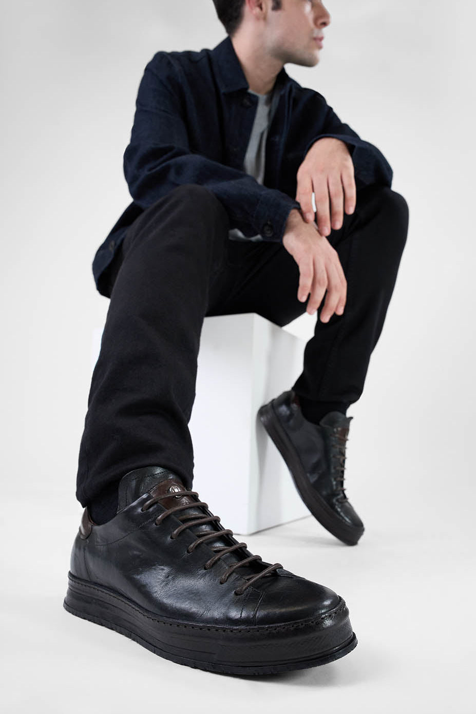 HAYES royal-black distressed welted sneakers.