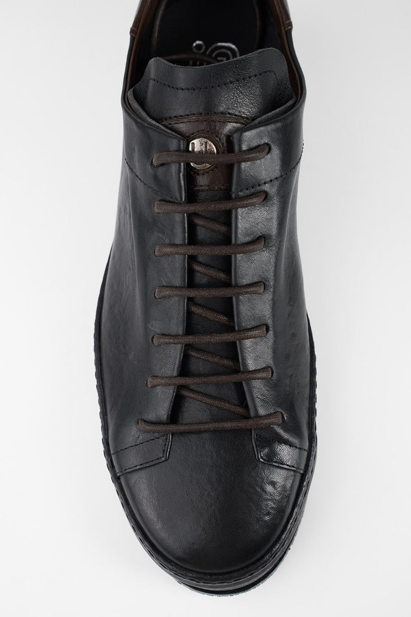 HAYES black distressed welted sneakers.