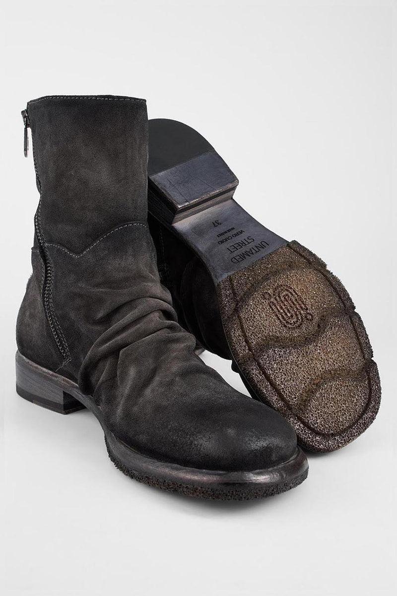 IVES warm-grey suede laceless boots.
