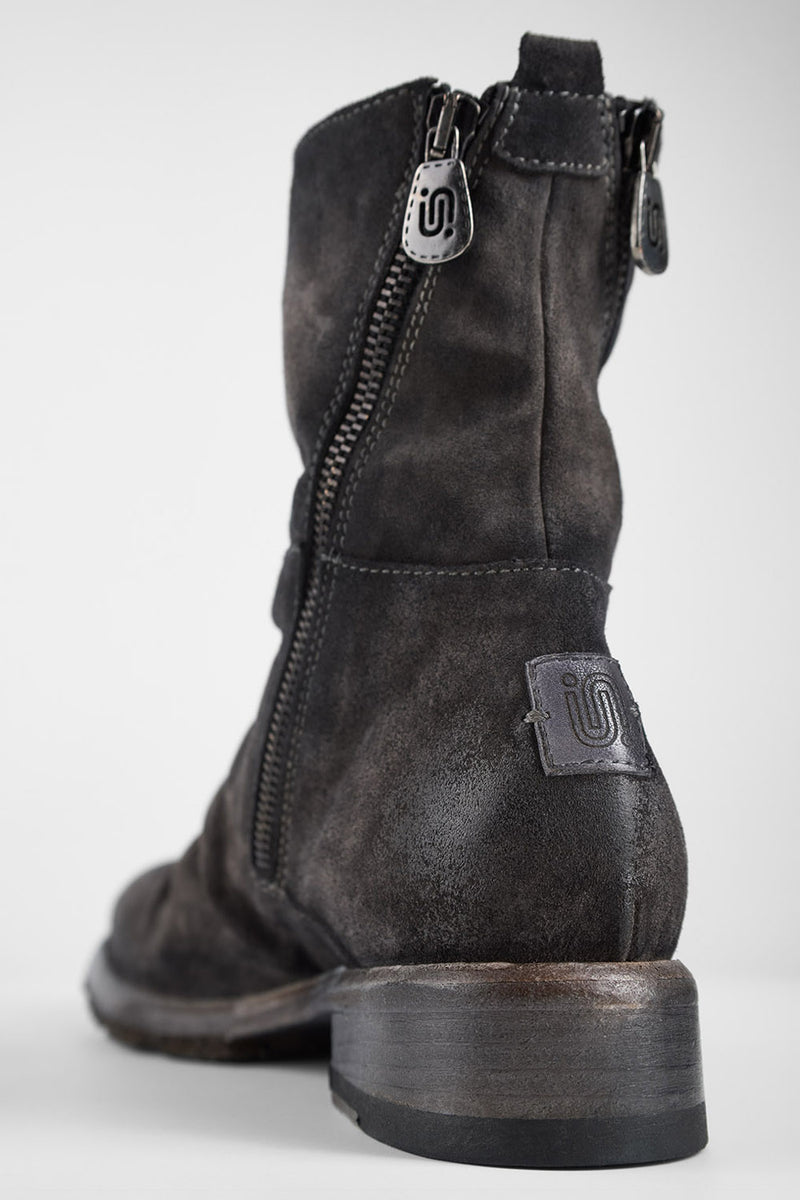 IVES warm-grey suede laceless boots.