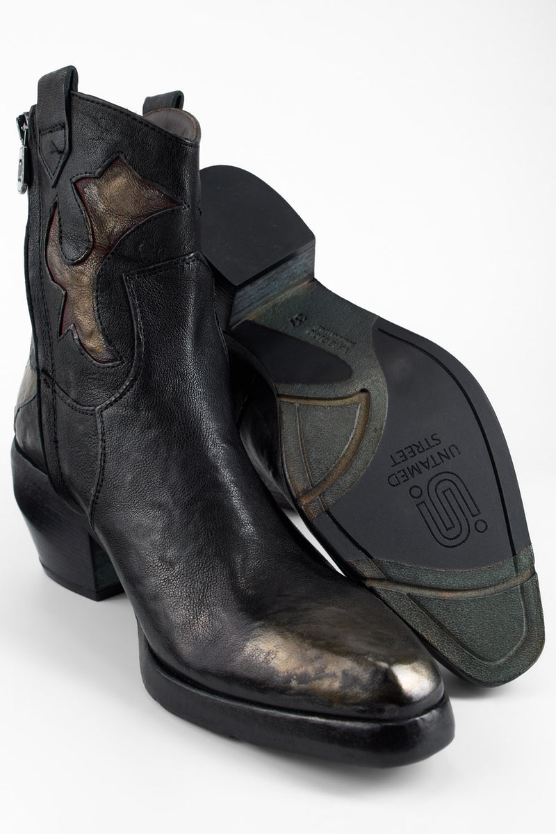 JOLENE black metallic patterns texan boots.