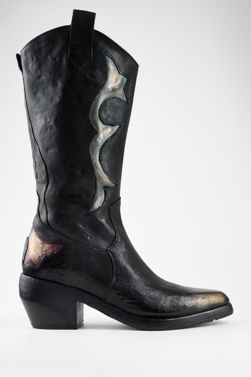 JOLENE black metallic patterns high texan boots.