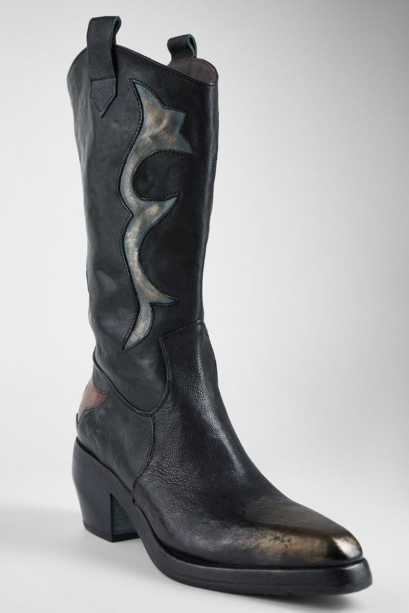 JOLENE black metallic patterns high texan boots.