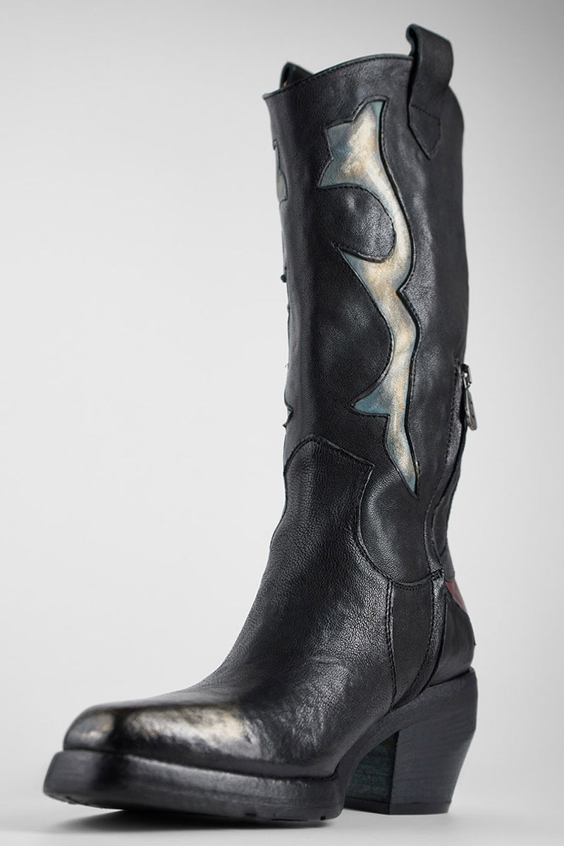 JOLENE black metallic patterns high texan boots.