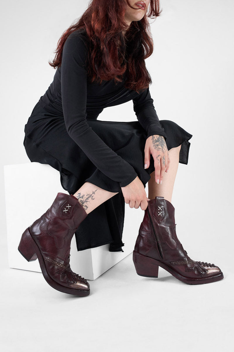 JOLENE rich-burgundy embellished texan boots.