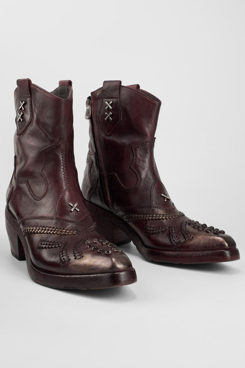 JOLENE rich-burgundy embellished texan boots.