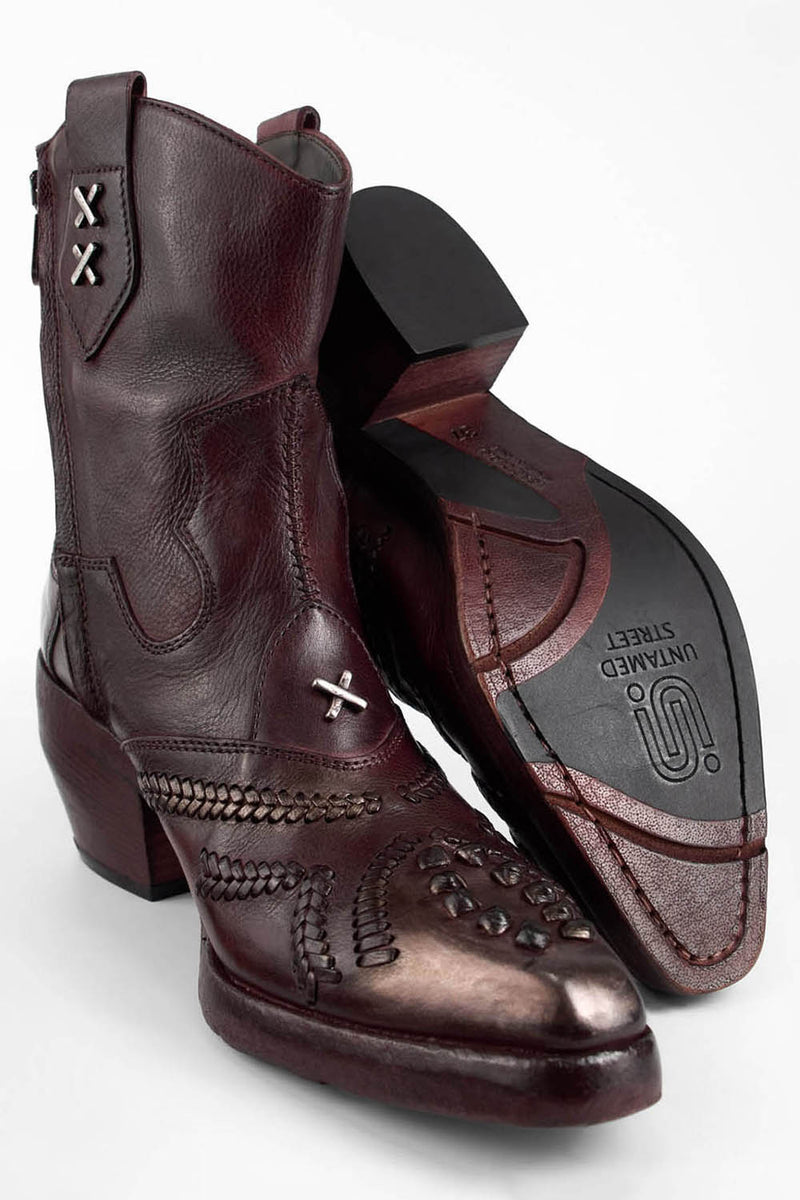 JOLENE rich-burgundy embellished texan boots.