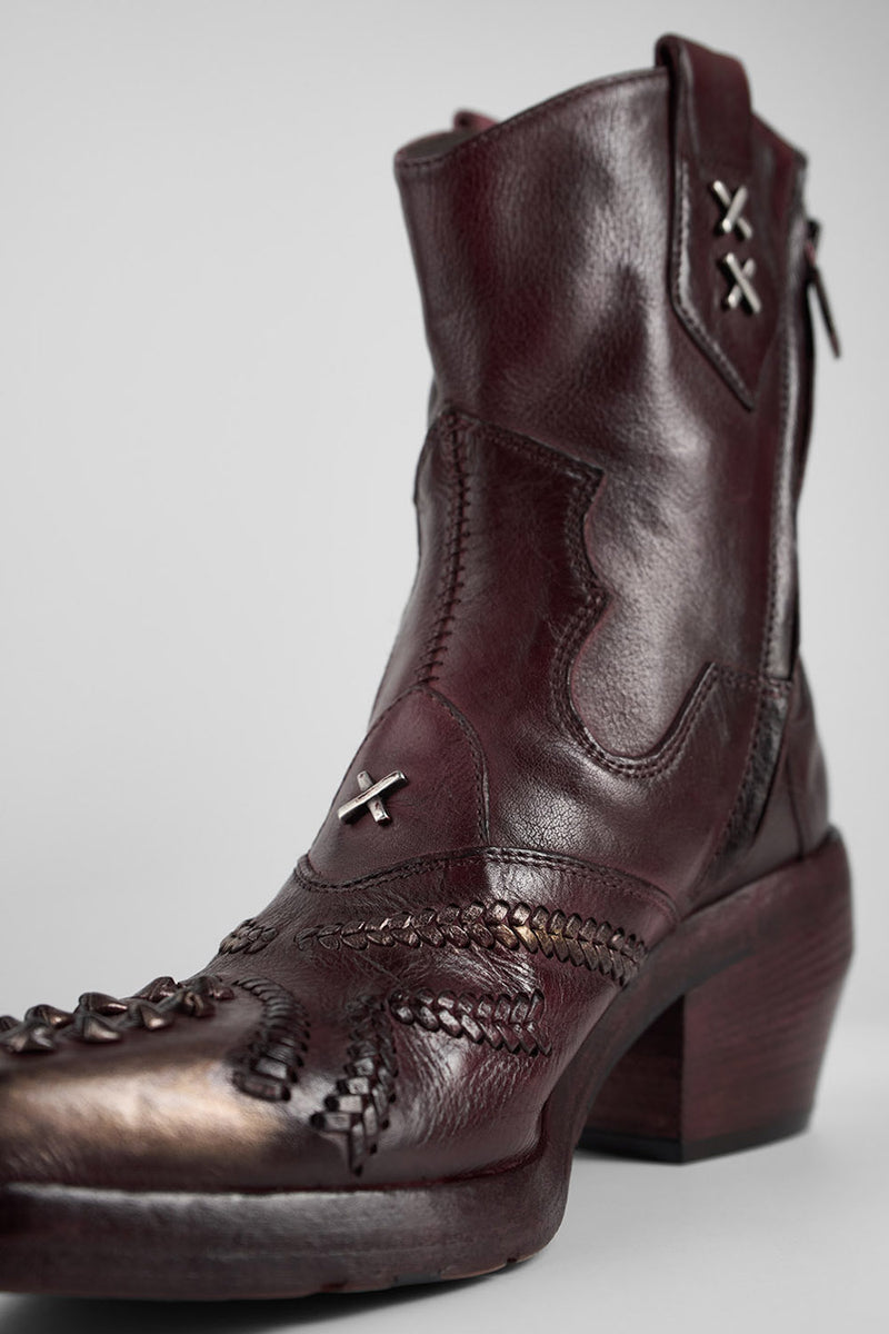 JOLENE rich-burgundy embellished texan boots.