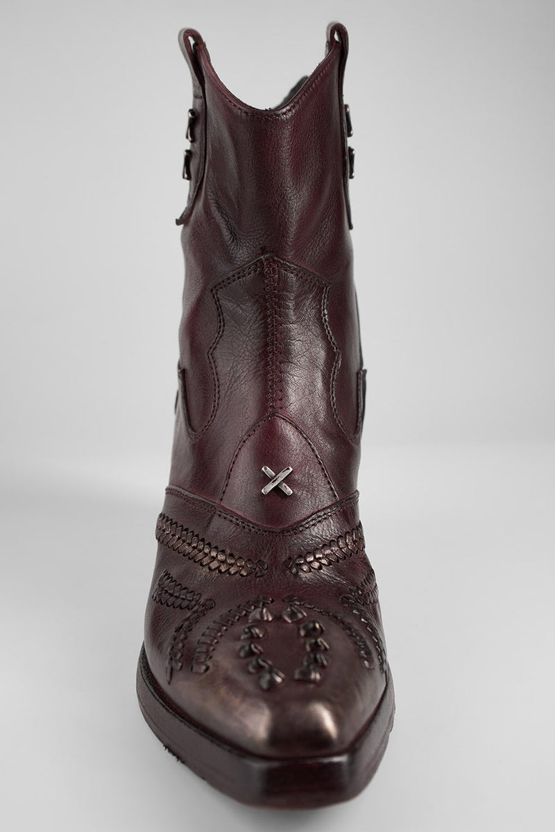 JOLENE rich-burgundy embellished texan boots.