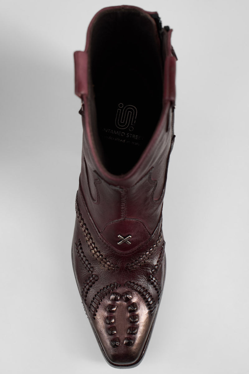 JOLENE rich-burgundy embellished texan boots.