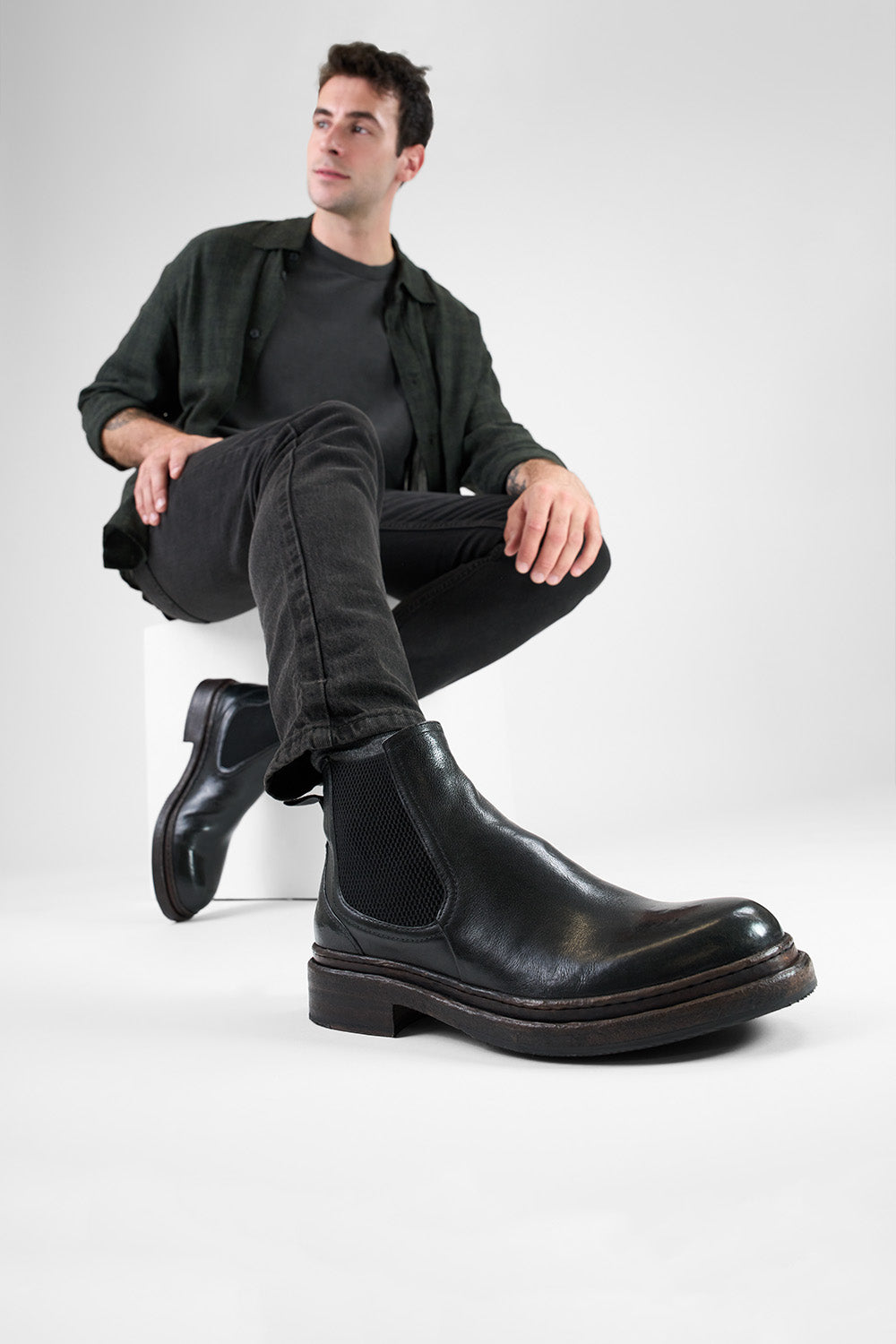 LAMBETH jet-black welted chelsea boots.