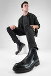 LAMBETH jet-black welted chelsea boots.