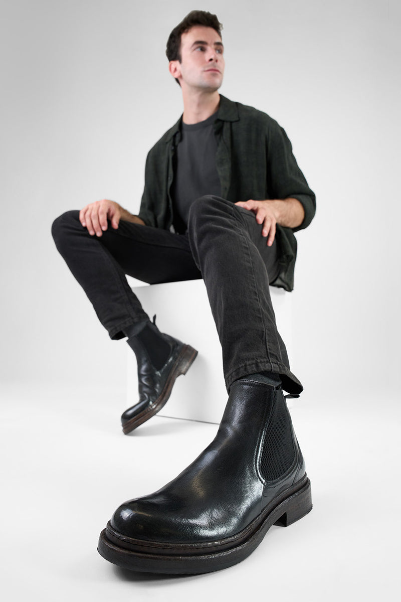 LAMBETH jet-black welted chelsea boots.