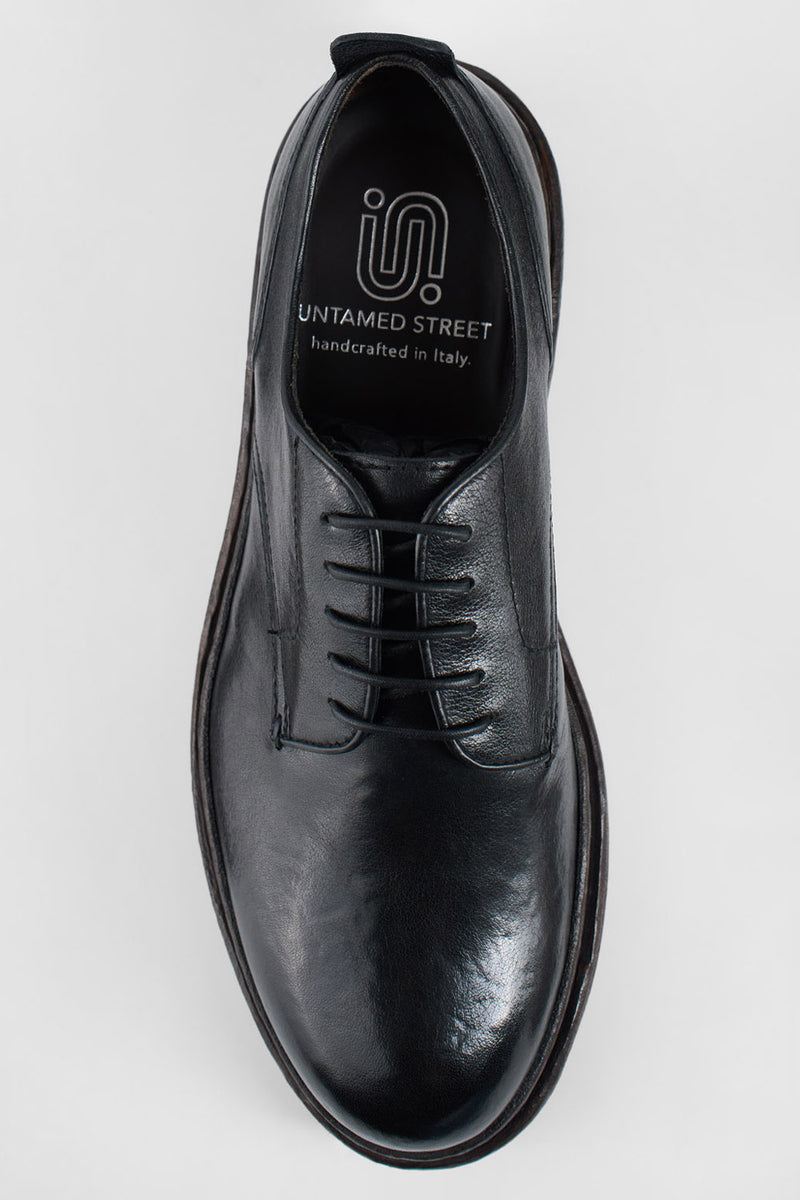 LAMBETH jet-black welted derby shoes.