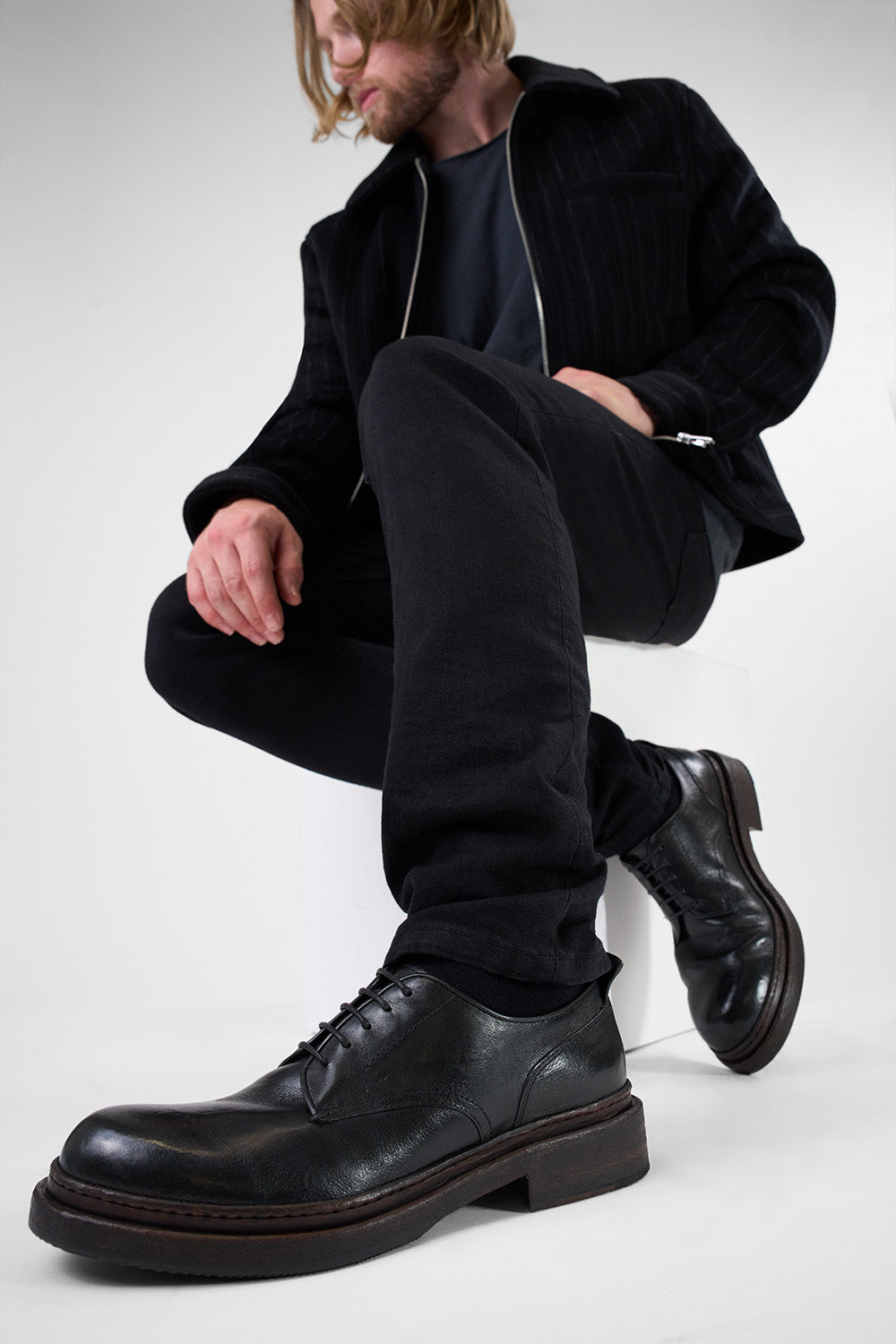 LAMBETH jet-black welted derby shoes.