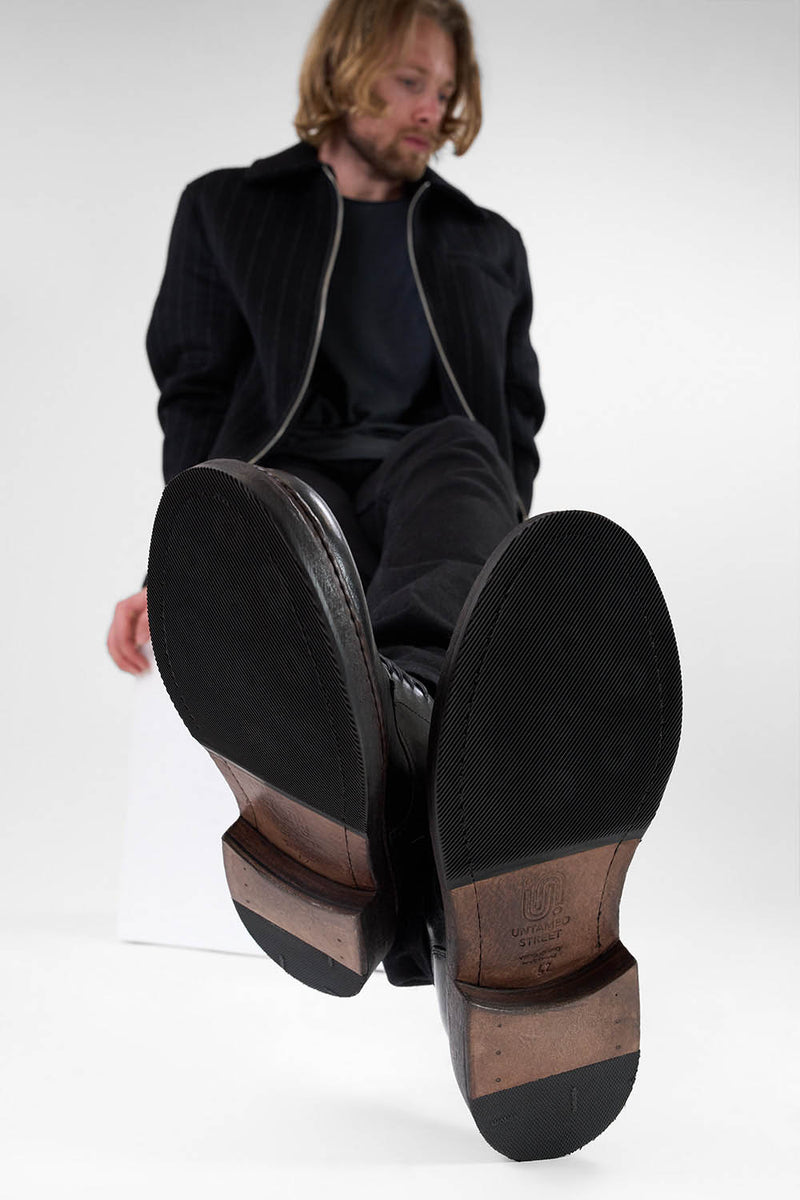 LAMBETH jet-black welted derby shoes.