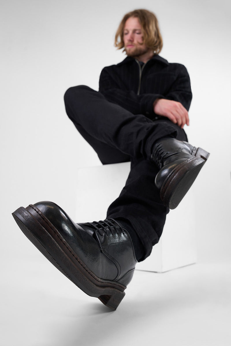 LAMBETH jet-black welted derby shoes.