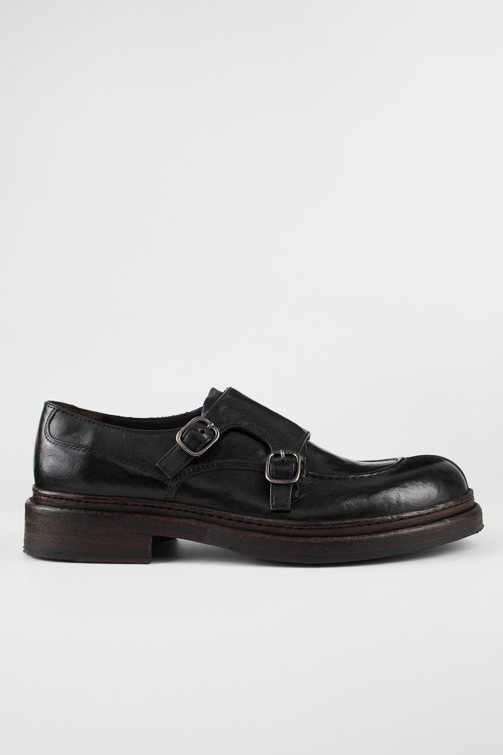 LAMBETH jet-black welted monk shoes.