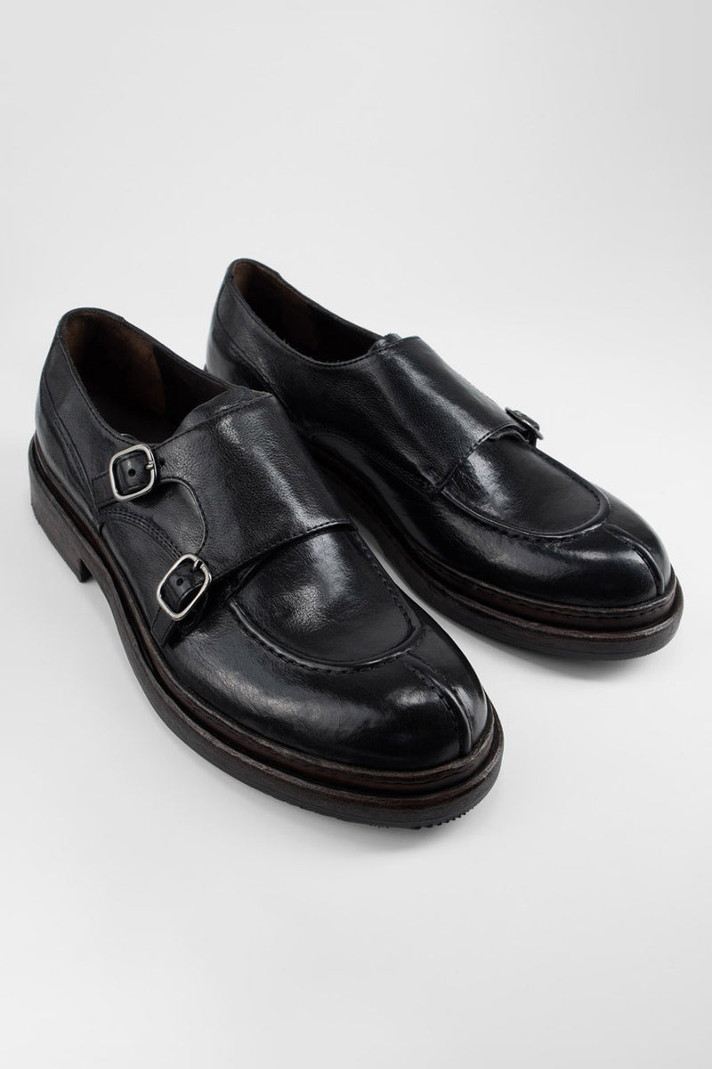 LAMBETH jet-black welted monk shoes.
