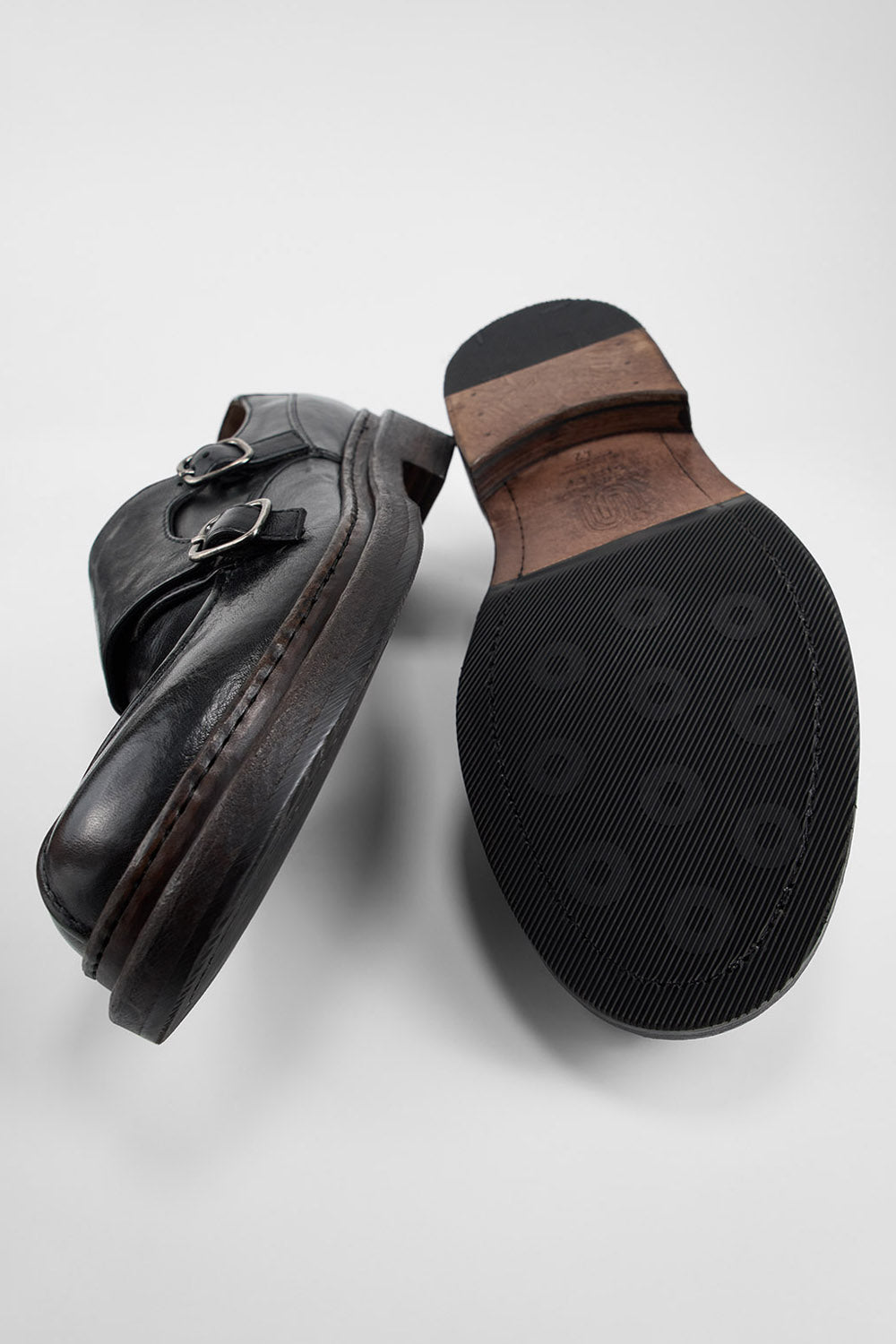 LAMBETH jet-black welted monk shoes.