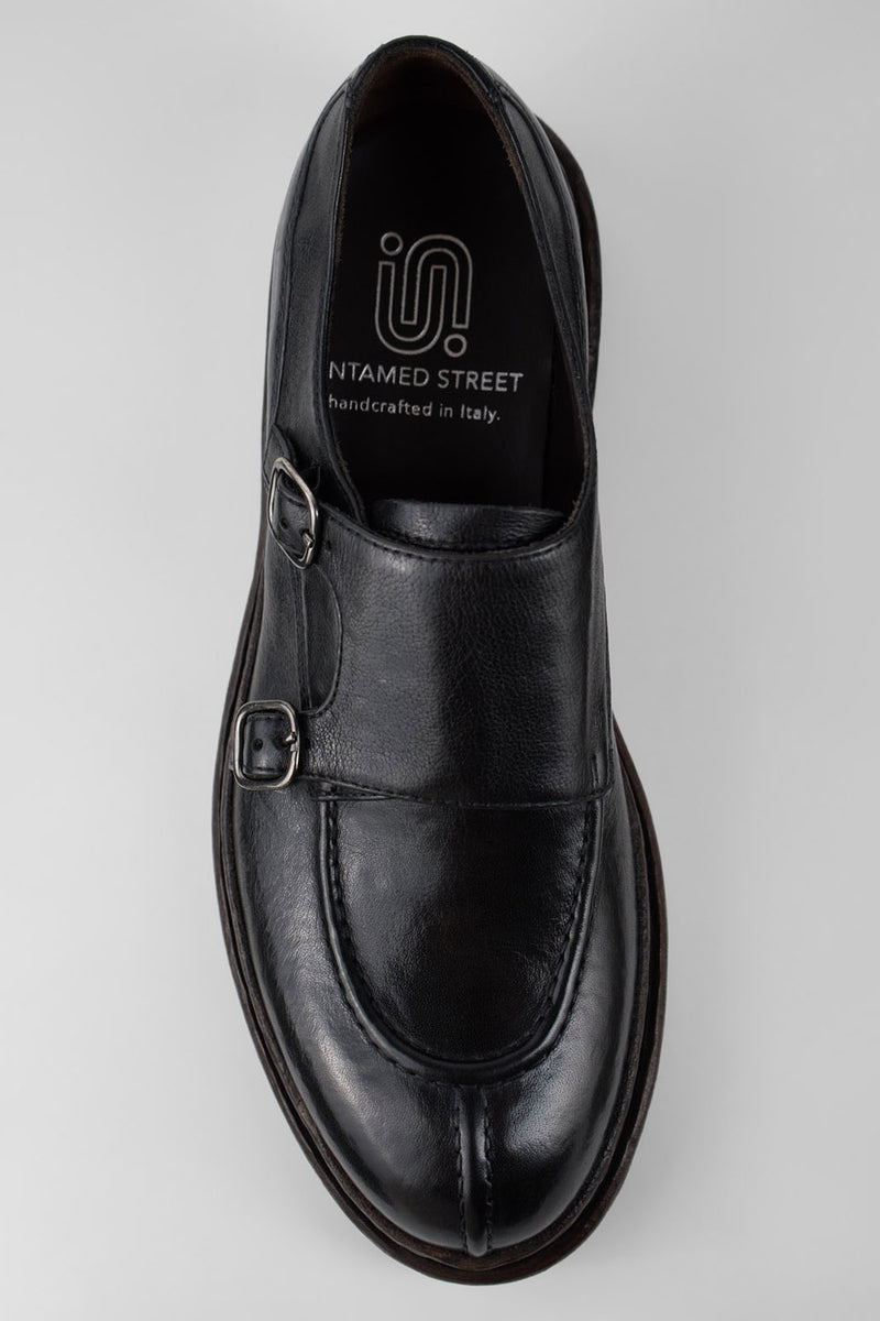 LAMBETH jet-black welted monk shoes.
