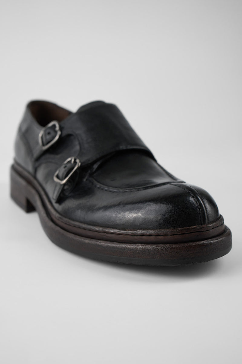 LAMBETH jet-black welted monk shoes.