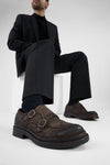 LAMBETH coffee-brown suede welted monk shoes.