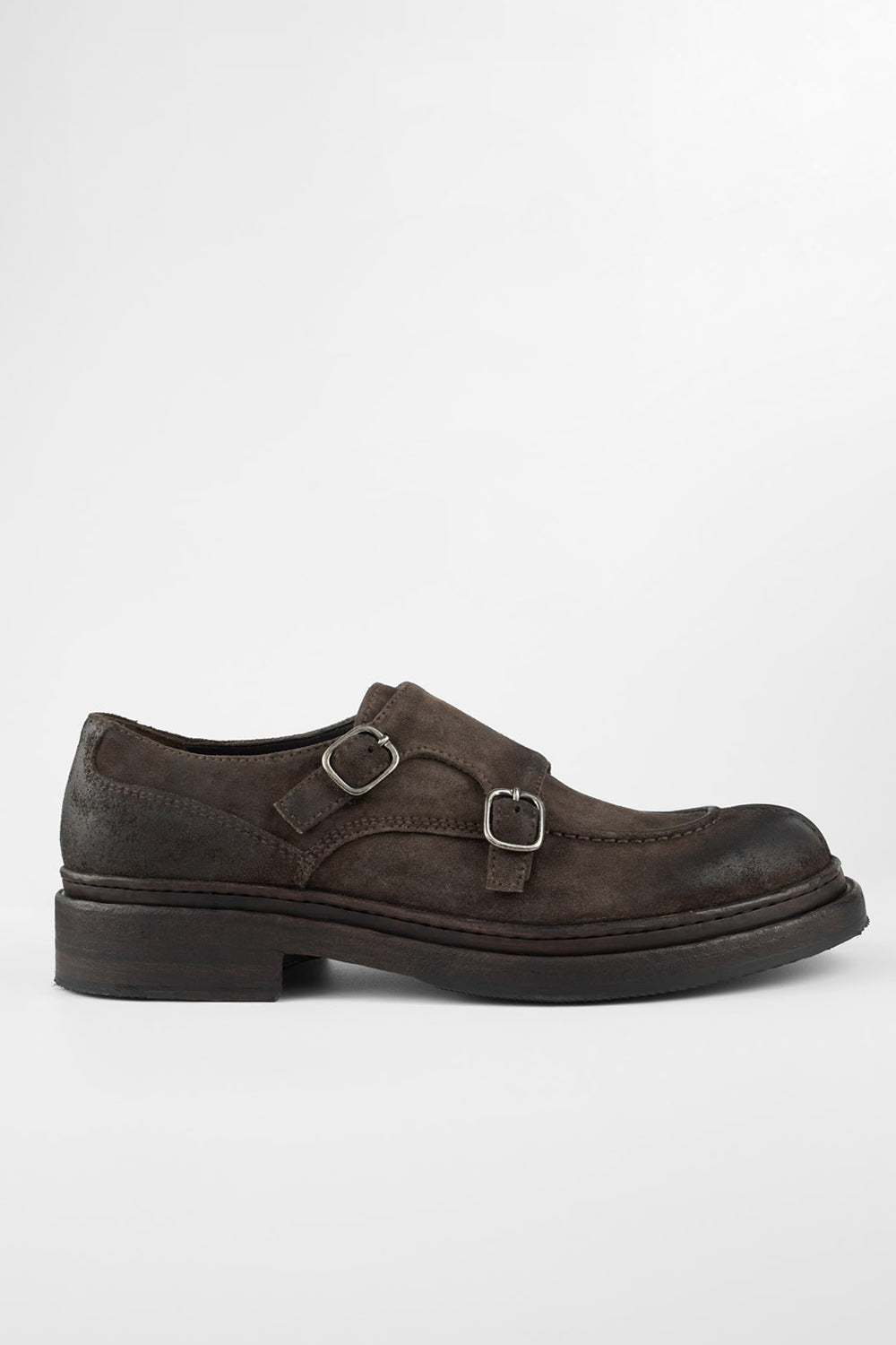 LAMBETH coffee-brown suede welted monk shoes.